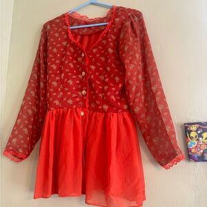 Orange Floral Long Sleeve Top